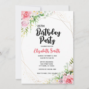 Invitation Modèle floral de fête d'anniversaire modifiable po