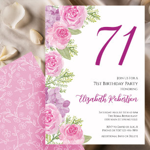 Invitation Modèle floral de roses roses pour 71e anniversaire