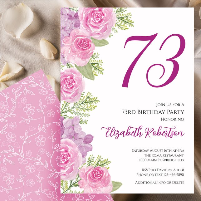 Invitation Modèle floral de roses roses pour 73e anniversaire (Créateur téléchargé)
