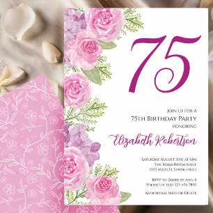 Invitation Modèle floral de roses roses pour 75e anniversaire