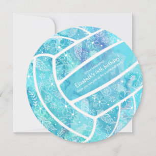 Invitation Modèle floral Doodé volleyball turquoise