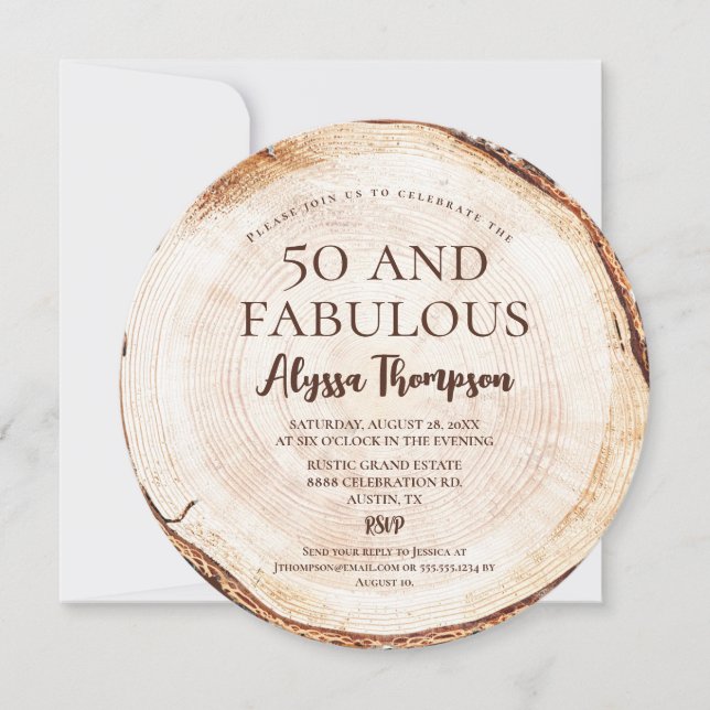 Invitation Modèle grain de bois rustique pour 50e anniversair (Devant)