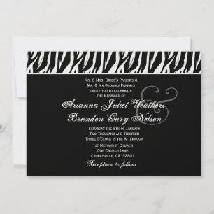 Invitation Modèle horizontal de l'Mariage Zèbre noir blanc