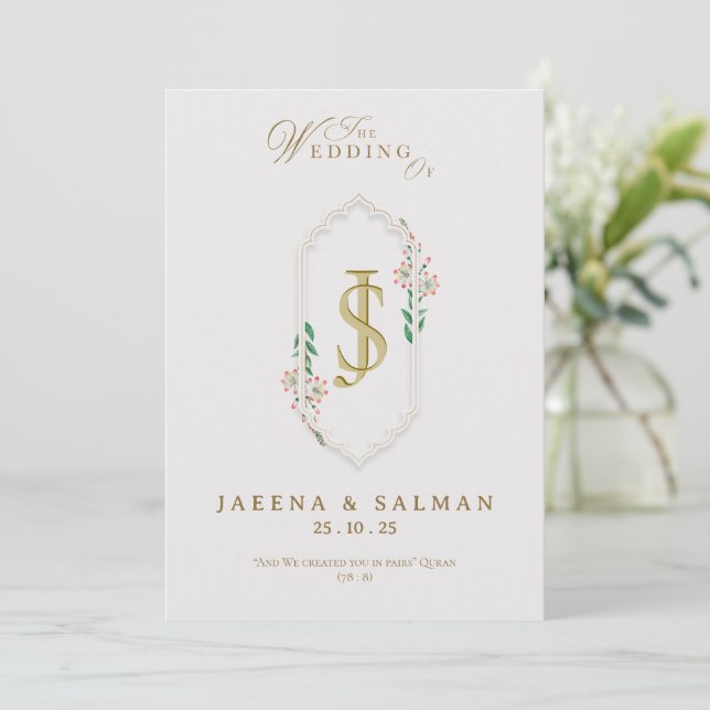 Invitation Modèle imprimable de mariage à monogramme (Debout devant)