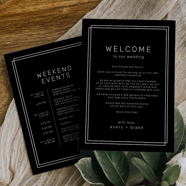 Invitation Modèle itinérant de fin de semaine AVERA Mariage n (AVERY Black Wedding Weekend Itinerary Template)