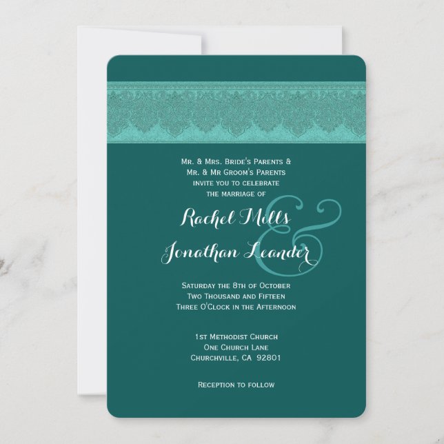 Invitation Modèle Mariage damassé TURQUOISE V16 (Devant)