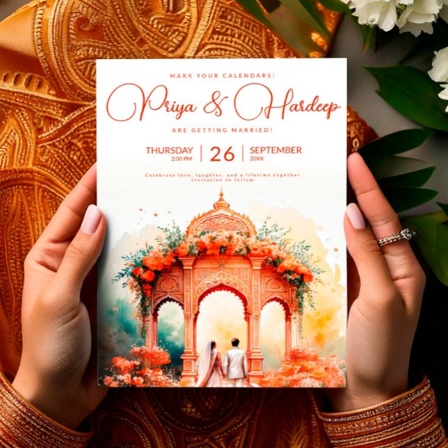 Invitation Modèle Mariage indien Watercolor, Mandap Sikh (Watercolor Indian Wedding Template, Mandap Sikh Invitation)