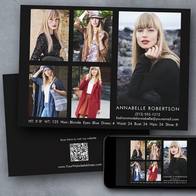 Invitation Modèle moderne Acteur QR Code Précédent 5 Photos C (Customize to change background color, text size, style or to add more photos to back of card.)