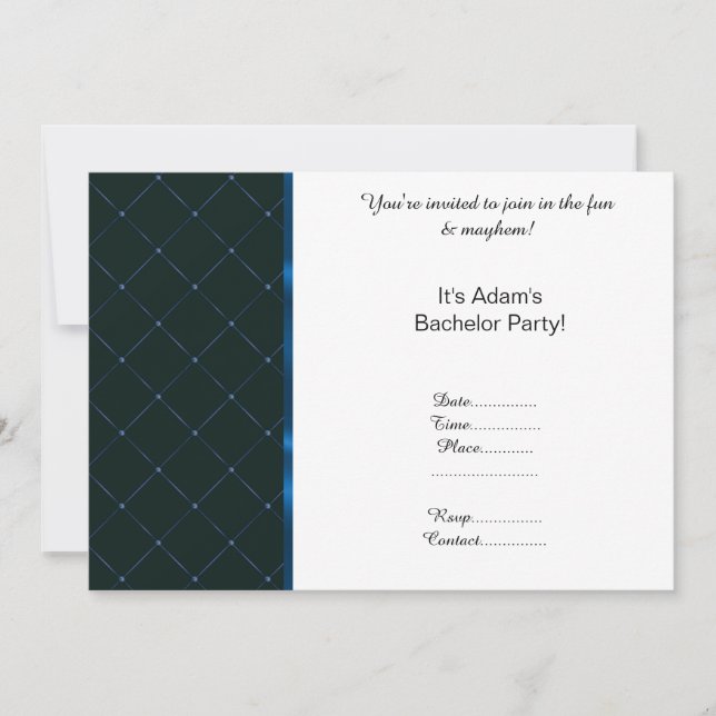 INVITATION MODÈLE MODERNE NOIR BLEU ENTERREMENT DE VIE DE GAR (Devant)