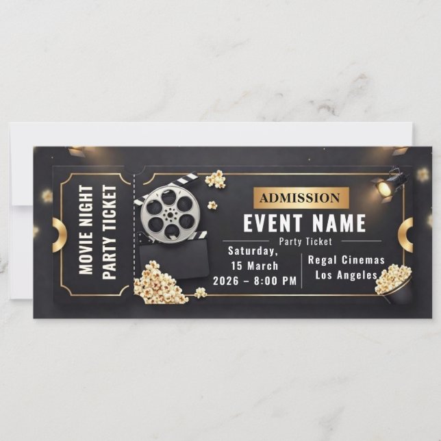 Invitation Modèle modifiable de billet pour soirée cinéma (Devant)