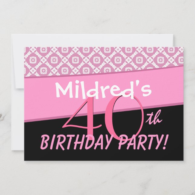 Invitation Modèle Motif rose du 40e anniversaire (Devant)