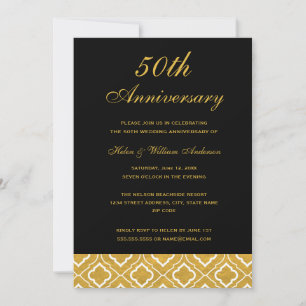 Invitation Modèle noir or 50e anniversaire de mariage