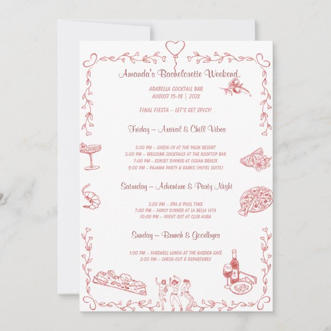 Invitation Modèle personnalisable pour un week-end de jeune f (Devant)