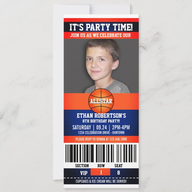 Invitation Modèle photo d'anniversaire de basket-ball (Devant)