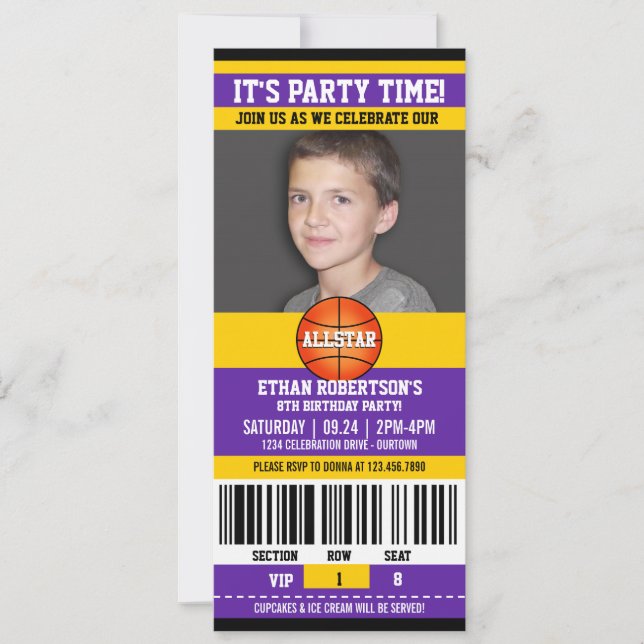 Invitation Modèle photo d'anniversaire de basket-ball (Devant)