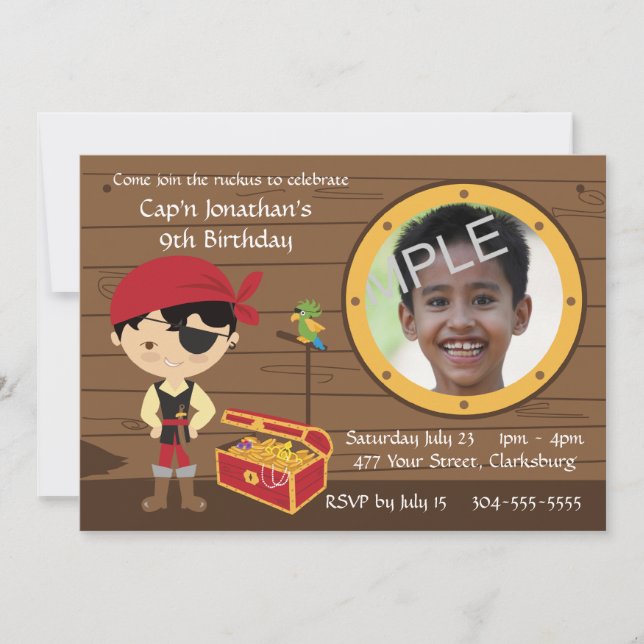 Invitation Modèle photo d'anniversaire du crâne pirate (Devant)