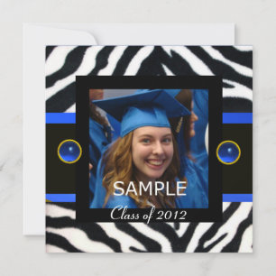Invitation MODÈLE PHOTO de monogramme BLEU BLEU BLACK ZEBRA F
