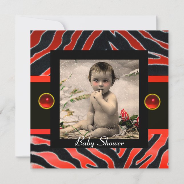 Invitation MODÈLE PHOTO de monogramme ZEBRA ZEBRA NOIR ROUGE (Devant)