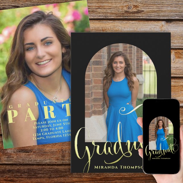 Invitation Modèle photo diplômé Stylish Simple Calligraphie (Créateur téléchargé)