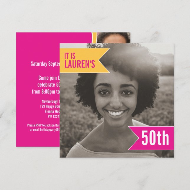 Invitation Modèle photo du drapeau lumineux 50e anniversaire (Devant / Derrière)