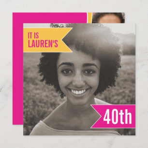 Invitation Modèle photo du drapeau lumineux fête de 40e anniv