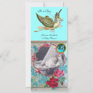 INVITATION MODÈLE PHOTO MONOGRAM BABY SHOWER STORK