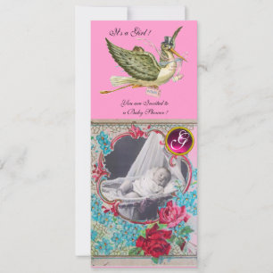 INVITATION MODÈLE PHOTO MONOGRAM BABY SHOWER STORK