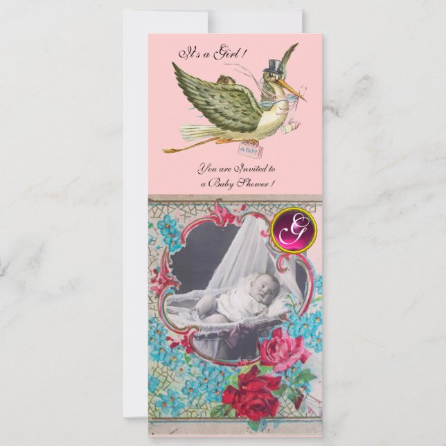 INVITATION MODÈLE PHOTO MONOGRAM BABY SHOWER STORK (Devant)