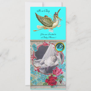 INVITATION MODÈLE PHOTO MONOGRAM BABY SHOWER STORK
