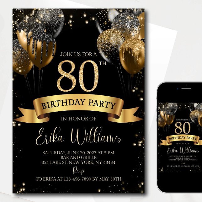 Invitation modèle pour 80e anniversaire : Balle no (Créateur téléchargé)