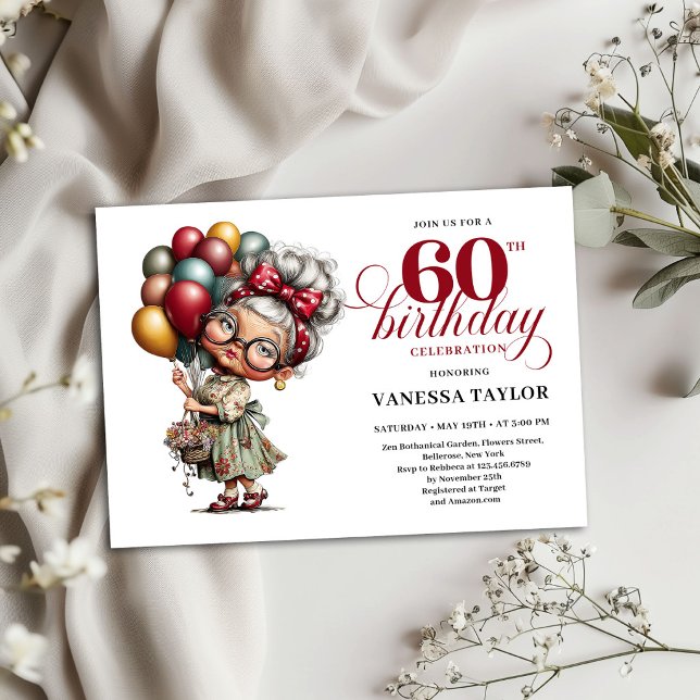 Invitation modèle pour les 60 ans de Madame Humour (Old Lady Humor 60th Birthday Invitation Template)