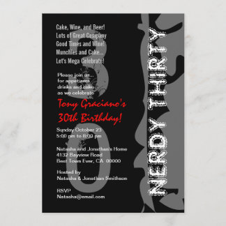 Invitation Modèle rouge blanc noir ringard de trente