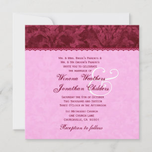 Invitation Modèle Ruby Red and Pink Mariage damassé V16