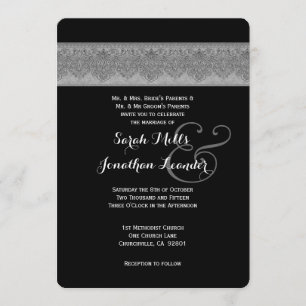 Invitation Modèle Silver Grey et Black Mariage damassé V07