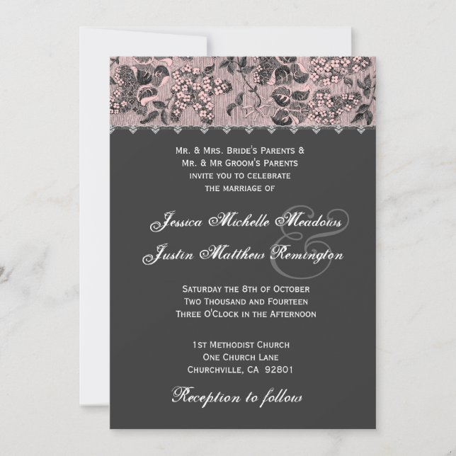 Invitation Modèle Vintage gris rose noir (Devant)