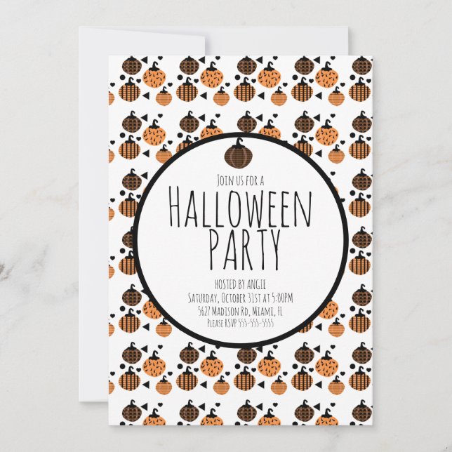 Invitation Modèles de citrouilles d'Halloween pour fête d'ann (Devant)