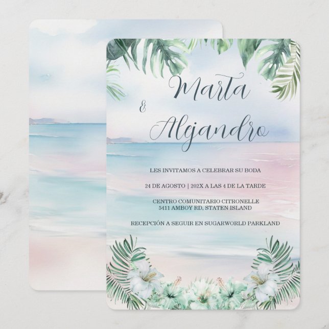 Invitation Modèles de mariage tropicaux à l'aquarelle (Devant / Derrière)