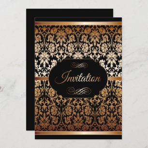 Invitation Modèles du Copper Gold & Black Damask Party