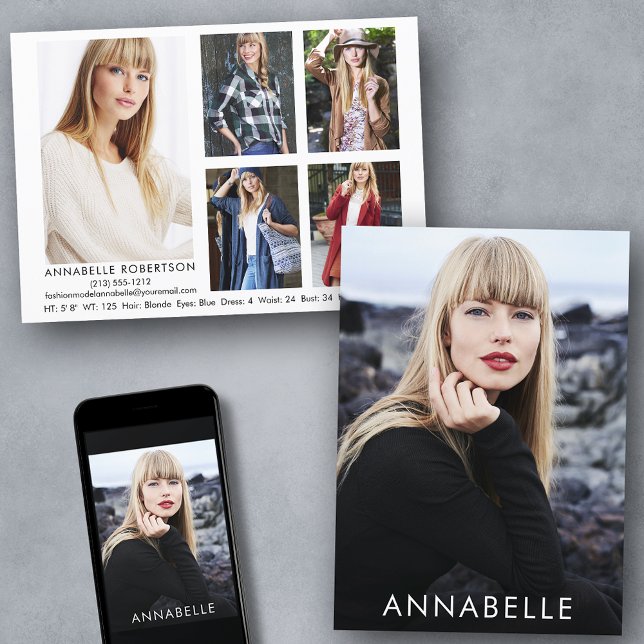 Invitation Modélisation de mode moderne 6 Photos Modèle Comp  (Customize to change background color, text size or text style. Available for prints and download.)