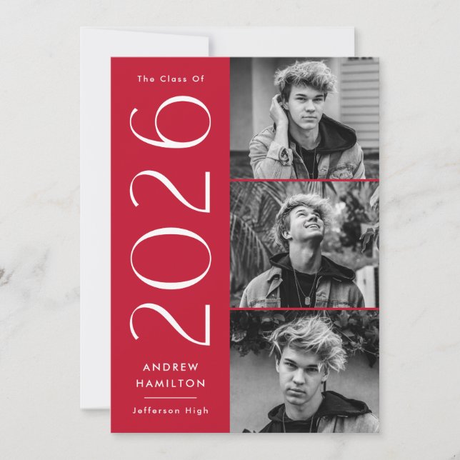Invitation Modern 2023 Red 3 Photo Graduation Party (Devant)