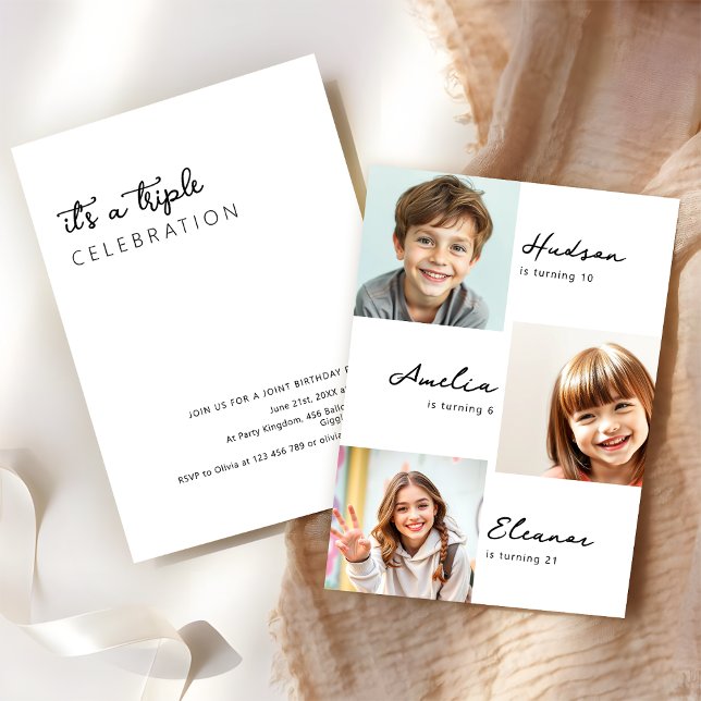 Invitation Modern 3 Photo Collage Jeu d'anniversaire conjoint (Créateur téléchargé)