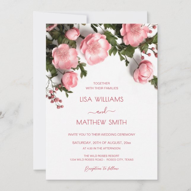 Invitation  Modern 3D Roses Wildflowers Wedding (Devant)
