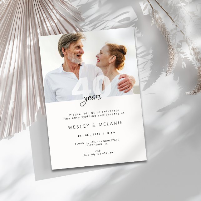Invitation Modern 40th Wedding Anniversary with Photo (modern 40th wedding anniversary invitation with photo)