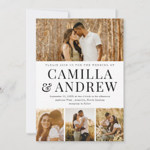 Invitation Modern 4 Photo Collage Mariage élégant