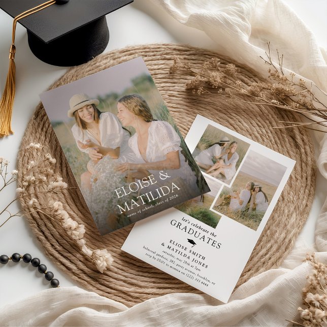 Invitation Modern 4 Photo Joint Graduation Party (Créateur téléchargé)