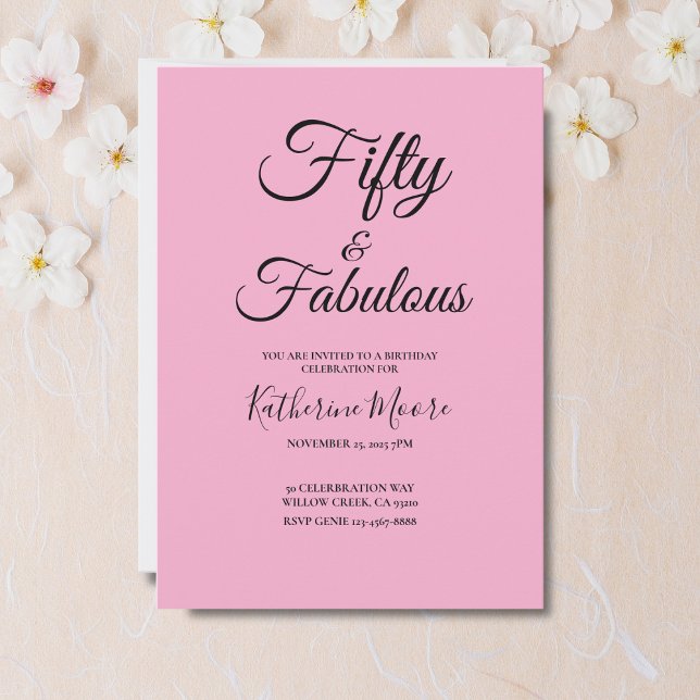 Invitation Modern 50 and Fabulous Pink 50th Birthday Party (Créateur téléchargé)