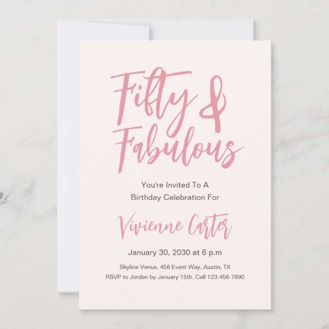 Invitation Modern 50 and Fabulous Pink 50th Birthday Party (Devant)