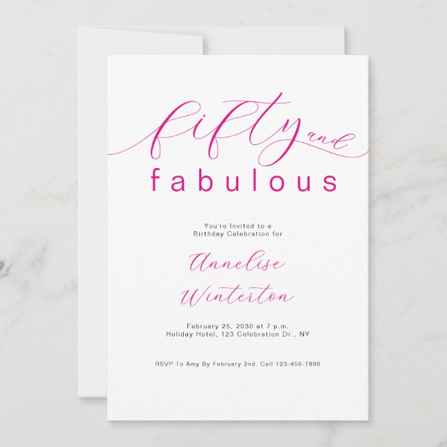 Invitation Modern 50 and Fabulous Pink 50th Birthday Party (Devant)