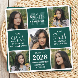 Invitation Modern 5 Photo Collage Emerald Green Graduation