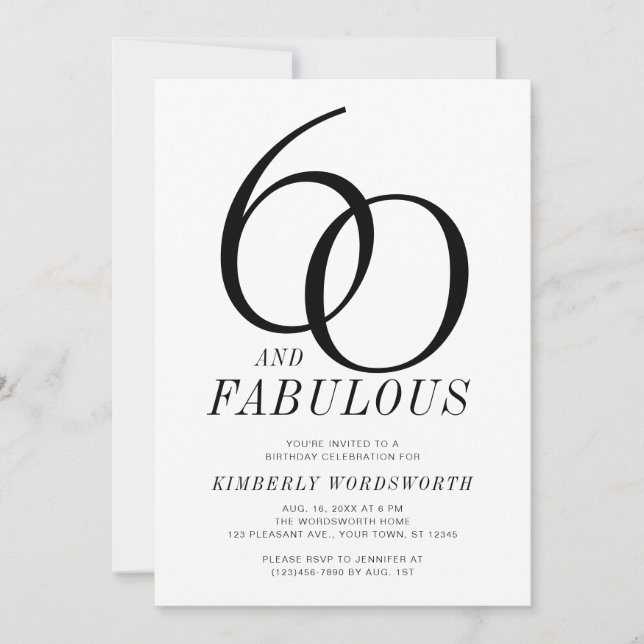 Invitation Modern 60 and Fabulous Sixtieth Birthday Party (Devant)